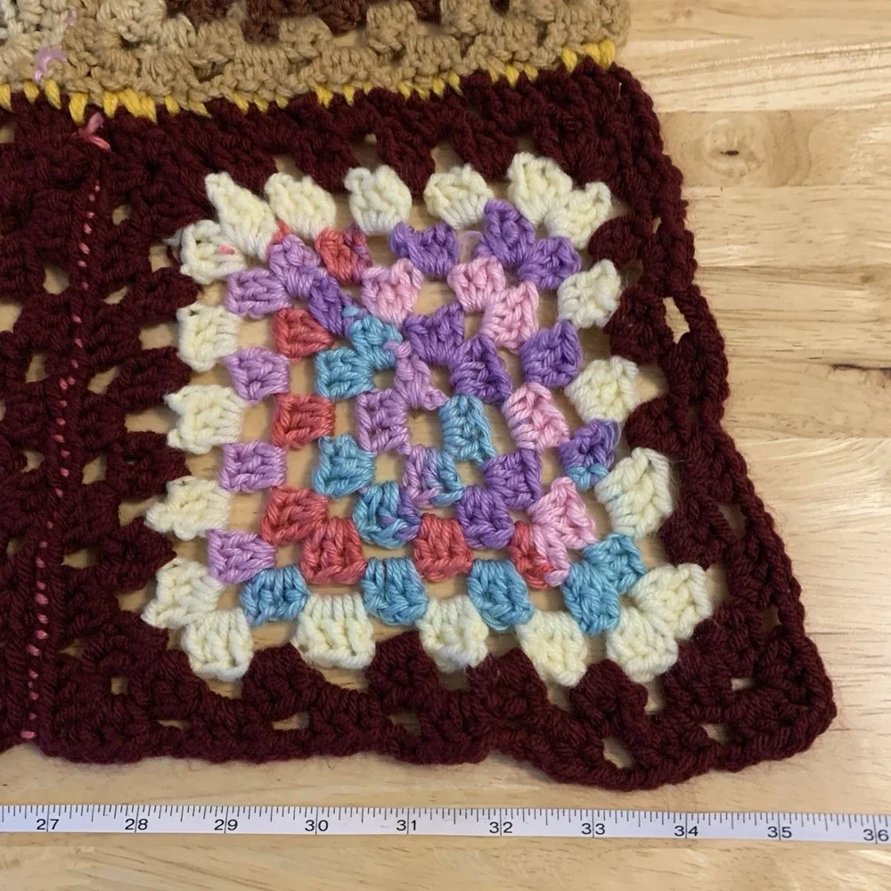 Handmade Crochet Granny Square Lap Blanket Afghan Throw Boho 70s Festival Dorm